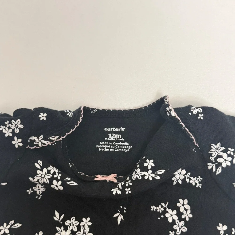 Carters Baby Girl 12M Blue Ladybug Peplum Top and Black Floral Bodysuit Lot 2pc